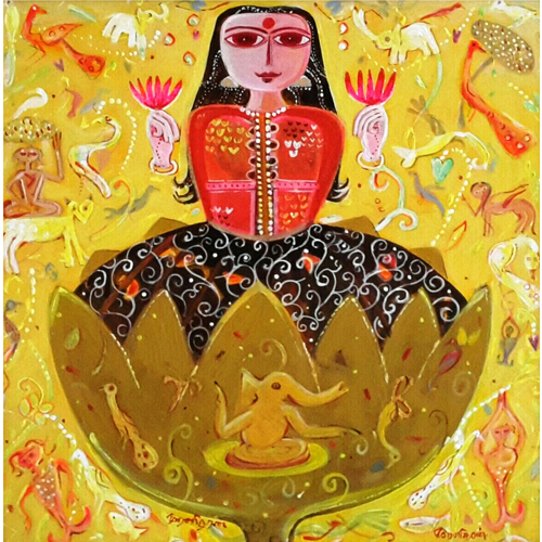 MU27 
Lakshmi - VII 
Mixed media on canvas 
24 x 24 inches 
Unavailable (Can be commissioned)